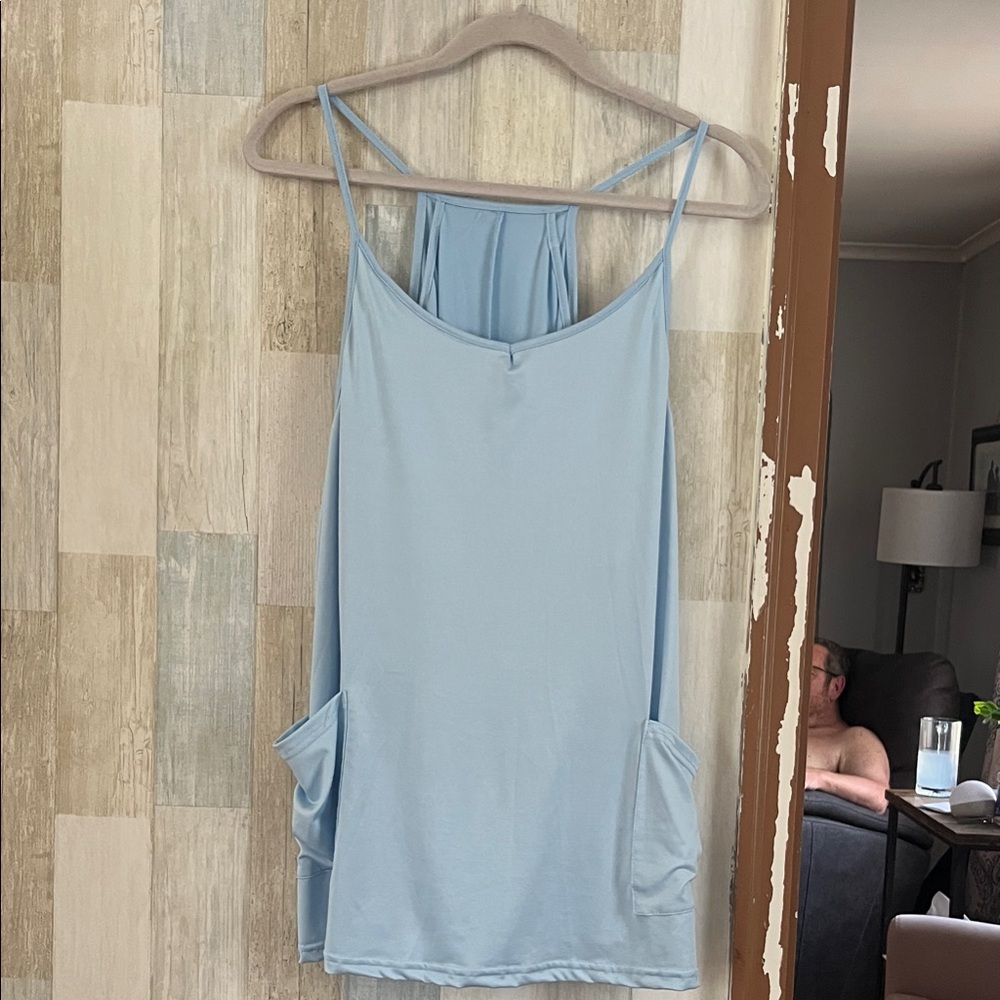 Chic Light Blue Spaghetti Strap Mini Dress